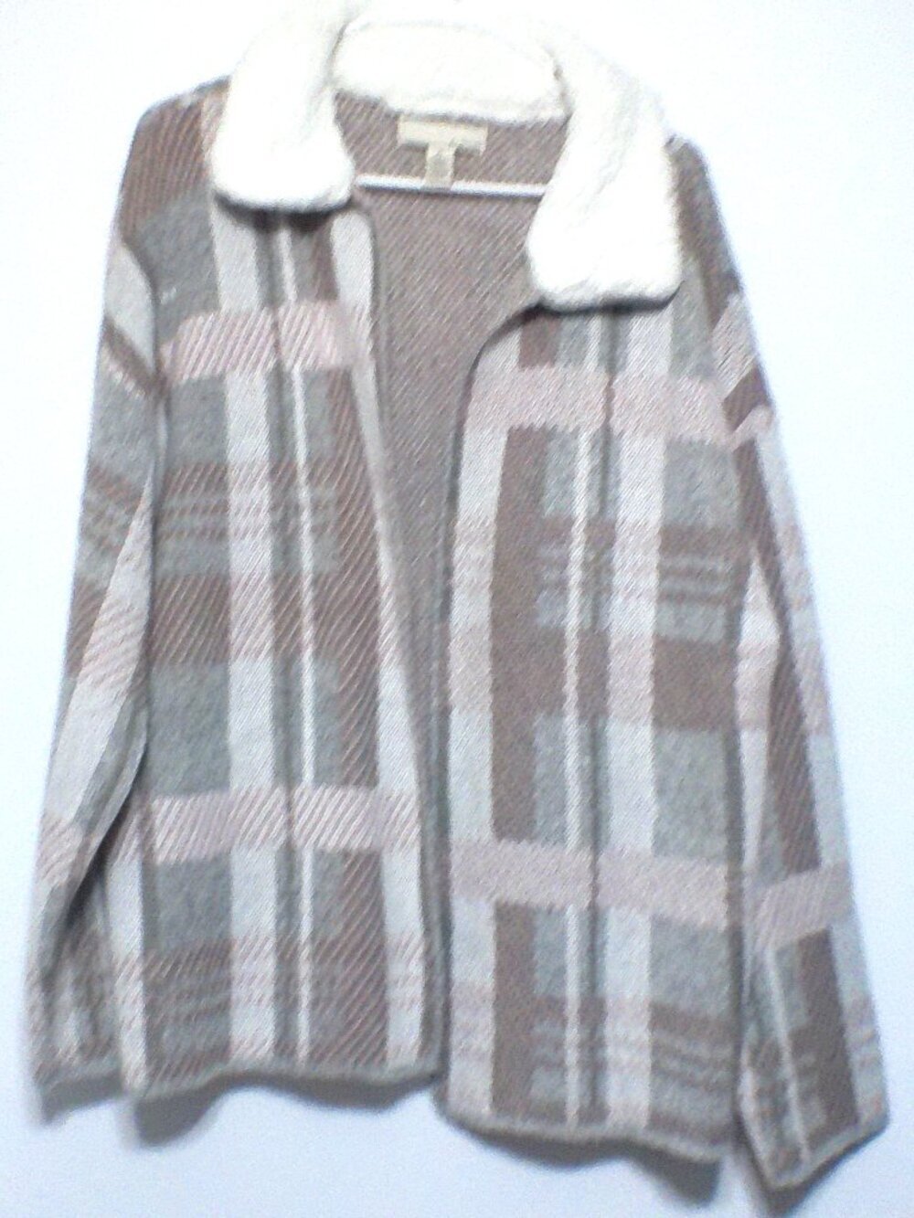 By Design Women’s XL Plaid Sherpa Collar Cardigan Open Front Cozy Layer